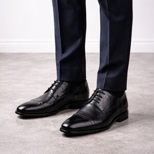 Mens Black Dress Shoes Size 11 Cap Toe Oxford Leather